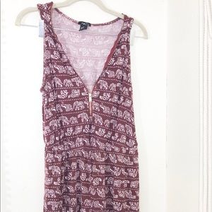 Red elephant zip up romper